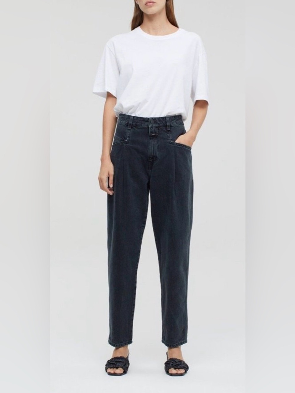CLOSED pearl high waisted wide leg jeans denim black size 24